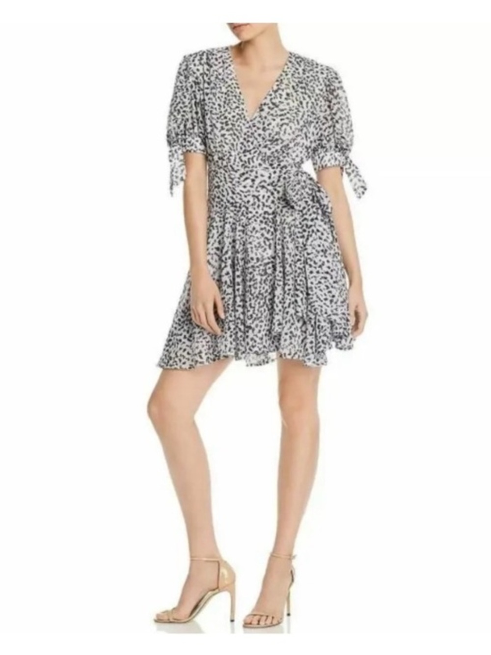 C/MEO Collective Apparent Black and White Animal Printed Wrap Mini Dress Small